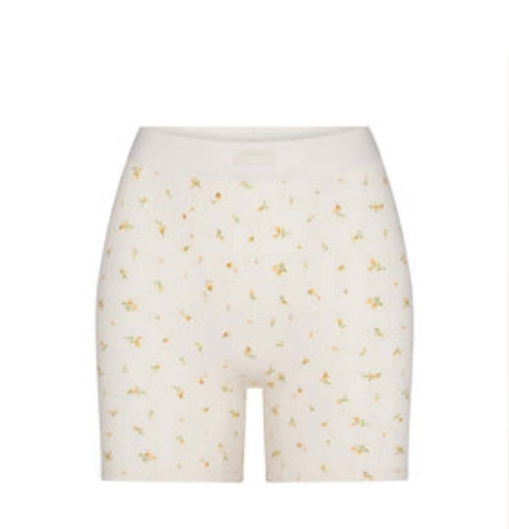 SKIMS Cotton Rib Boxer Shorts Size Medium White Floral